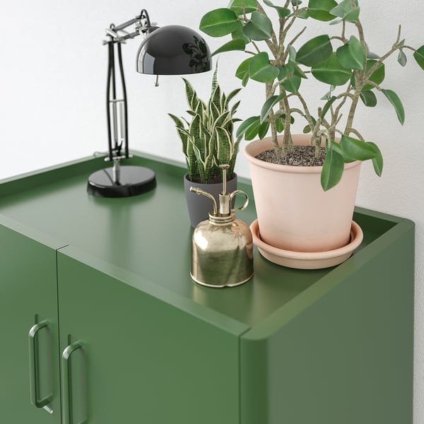 IDÅSEN Mobile con ante e cassetti, verde scuro, 80x47x119 cm