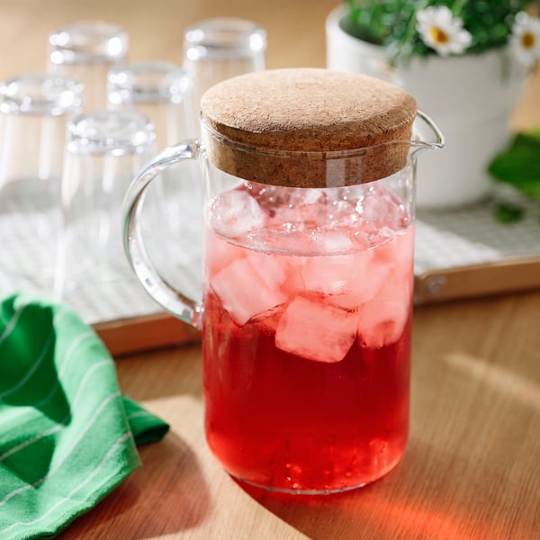 IKEA 365+ Brocca con coperchio, vetro trasparente/sughero, 1.5 l