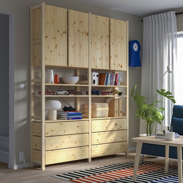 IVAR Scaffale con mobili/cassetti, pino, 174x30x226 cm