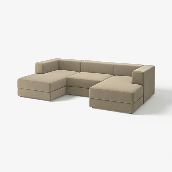 JÄTTEBO Divano 3,5 posti con chaise-longue, braccioli Johanneshov/marrone-beige