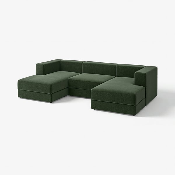 JÄTTEBO Divano 3,5 posti con chaise-longue, braccioli Johanneshov/verde scuro