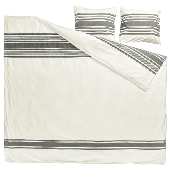 JÄTTEFRÄKEN Copripiumino e 2 federe, bianco/grigio scuro, 240x220/50x60 cm