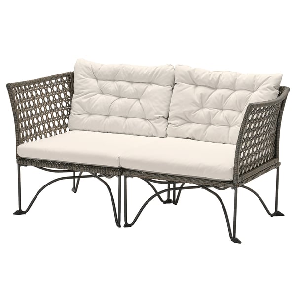 JUTHOLMEN Divano componibile 2 posti, esterno, grigio scuro/Kuddarna grigio chiaro-beige