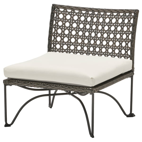 JUTHOLMEN Poltrona da giardino, grigio scuro/Kuddarna grigio chiaro-beige, 65x73x71 cm