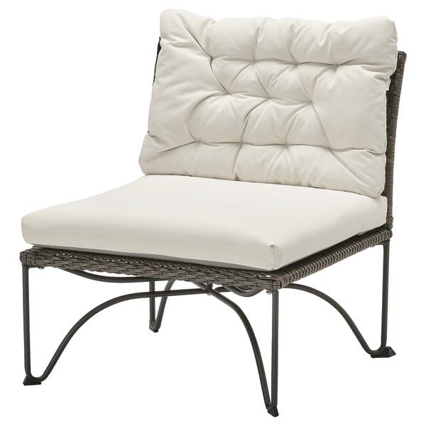 JUTHOLMEN Poltrona da giardino, grigio scuro/Kuddarna grigio chiaro-beige, 65x73x83 cm