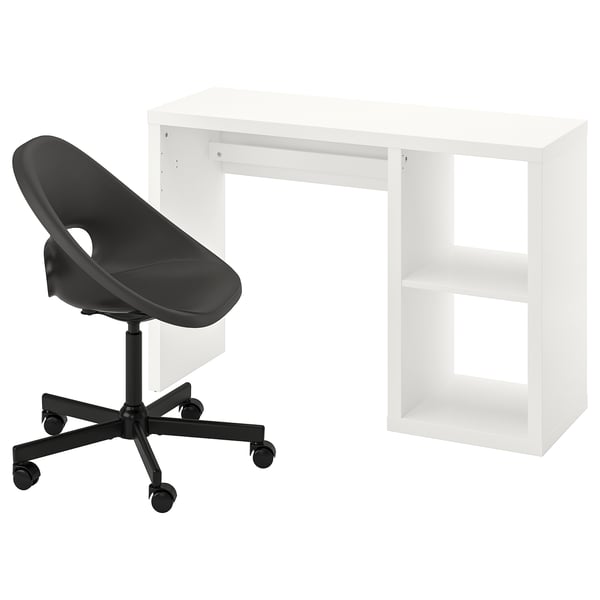 KALLAX / ELDBERGET Scrivania e sedia, bianco/grigio scuro nero