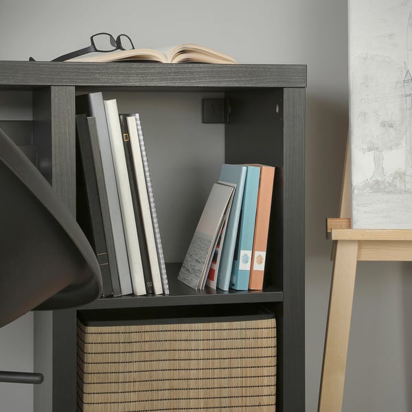 KALLAX / ELDBERGET Scrivania e sedia, marrone-nero/grigio scuro nero