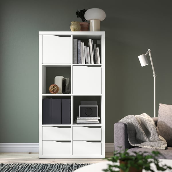 KALLAX Scaffale, con 2 ante con 4 cassetti/ondulato bianco, 147x77 cm