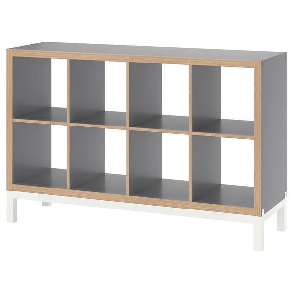 KALLAX Scaffale con base, effetto legno grigio/bianco, 147x94 cm