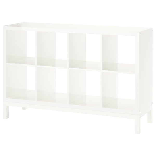 KALLAX Scaffale con base, lucido/bianco/bianco, 147x94 cm