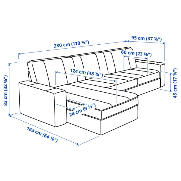 KIVIK Divano a 3 posti, con chaise-longue/Grann/Bomstad marrone scuro