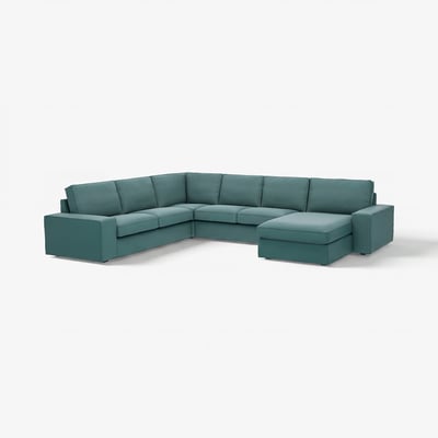 KIVIK Divano angol 5 posti/chaise-longue, Kelinge grigio-turchese