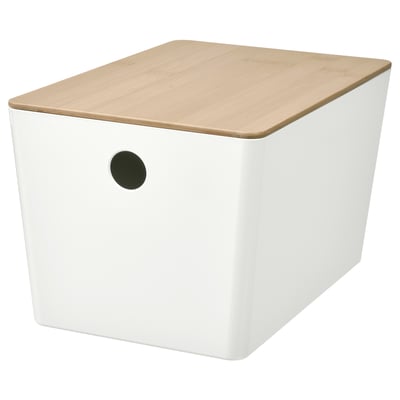 KUGGIS Contenitore con coperchio, bianco/bambù, 18x26x15 cm