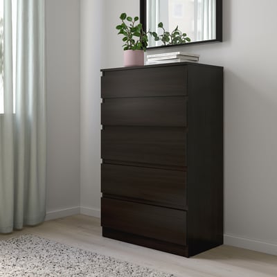 KULLEN Cassettiera con 5 cassetti, marrone-nero, 70x40x112 cm