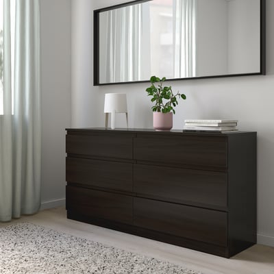 KULLEN Cassettiera con 6 cassetti, marrone-nero, 140x40x72 cm