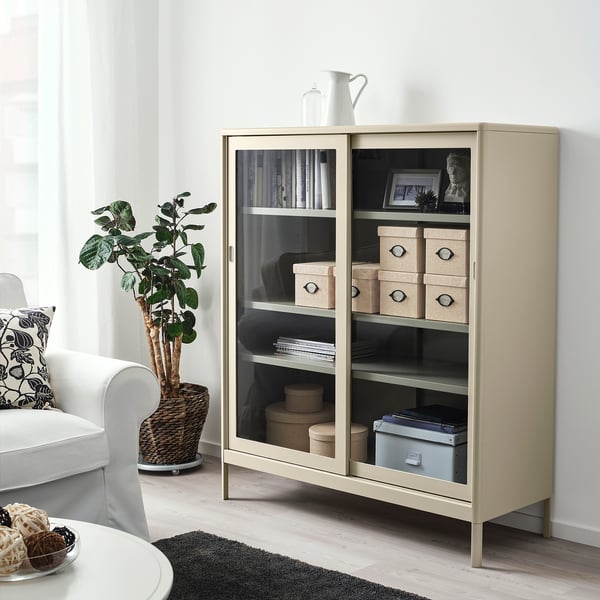 KVARNVIK Scatola con coperchio, beige, 18x25x15 cm