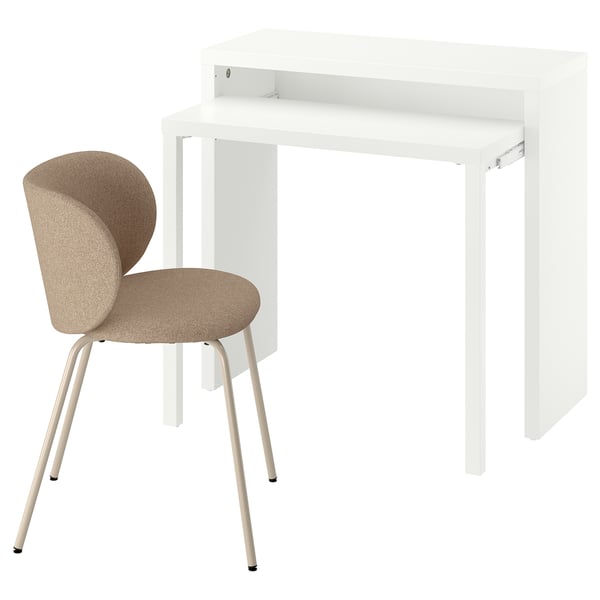 LÄNGDHOPP / KRYLBO Scrivania e sedia, bianco/beige scuro