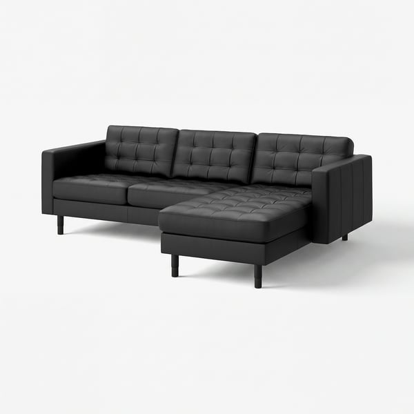 LANDSKRONA Divano a 3 posti con chaise-longue, Grann/Bomstad nero/legno/nero