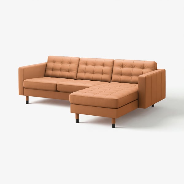 LANDSKRONA Divano a 3 posti con chaise-longue, Grann/Bomstad ocra bruna/legno/nero