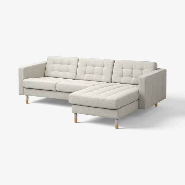 LANDSKRONA Divano a 3 posti, con chaise-longue Gunnared/beige legno