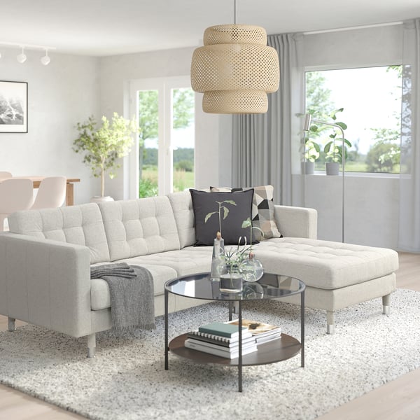 LANDSKRONA Divano a 3 posti, con chaise-longue Gunnared/beige metallo