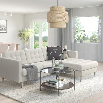 LANDSKRONA Divano a 3 posti, con chaise-longue Gunnared/beige metallo