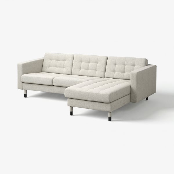 LANDSKRONA Divano a 3 posti con chaise-longue, Gunnared beige/nero/legno