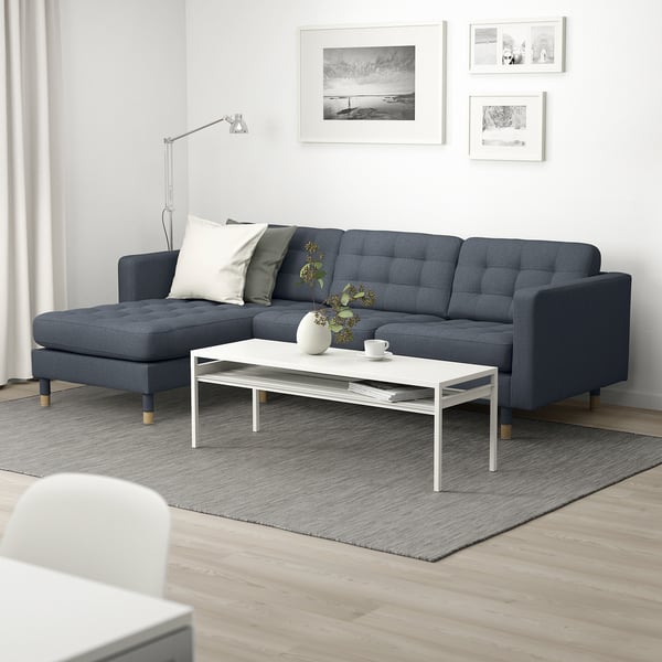 LANDSKRONA Divano a 3 posti, con chaise-longue/Gunnared blu/legno