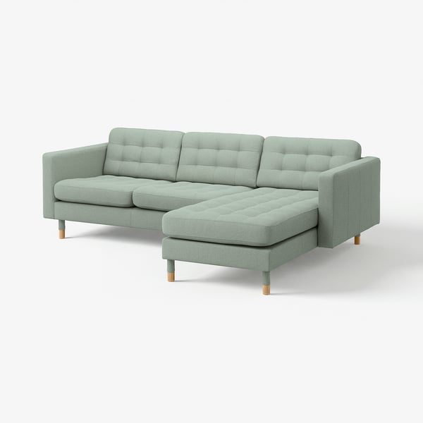 LANDSKRONA Divano a 3 posti, con chaise-longue/Gunnared verde chiaro/legno