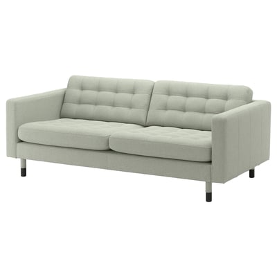 LANDSKRONA Divano a 3 posti, Gunnared verde chiaro/legno/nero