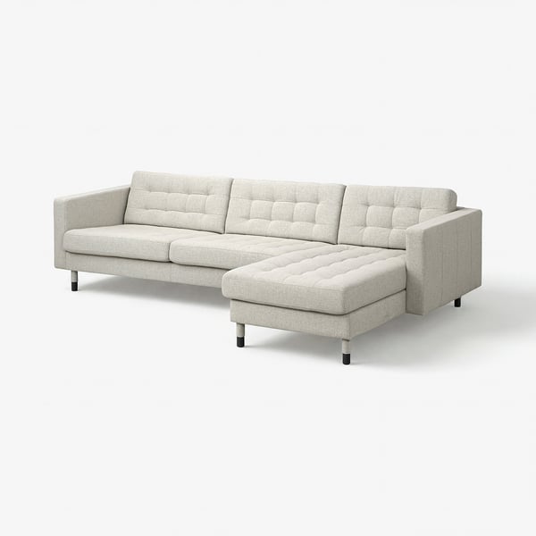LANDSKRONA Divano a 4 posti con chaise-longue, Gunnared beige/nero/legno