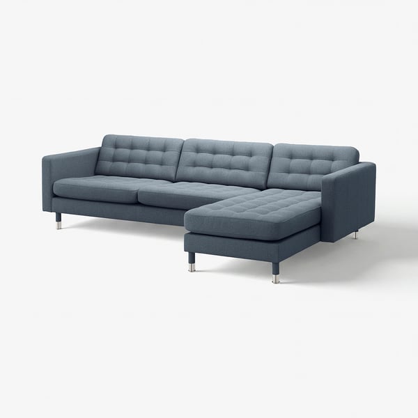 LANDSKRONA Divano a 4 posti, con chaise-longue/Gunnared blu/metallo