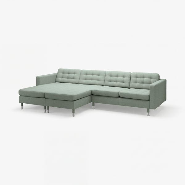 LANDSKRONA Divano a 4 posti con chaise-longue, Gunnared verde chiaro/metallo