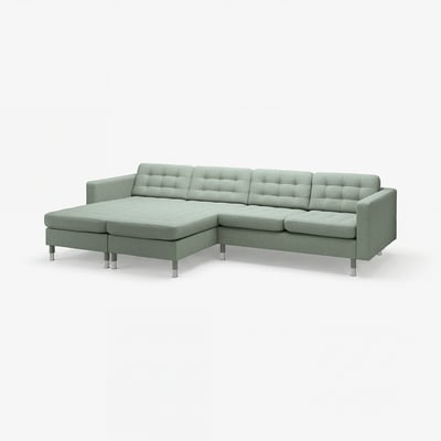 LANDSKRONA Divano a 4 posti con chaise-longue, Gunnared verde chiaro/metallo