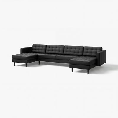 LANDSKRONA Divano a 5 posti con chaise-longue, Grann/Bomstad nero/legno/nero