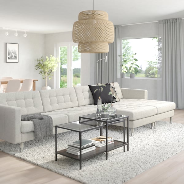 LANDSKRONA Divano a 5 posti, con chaise-longue Gunnared/beige metallo