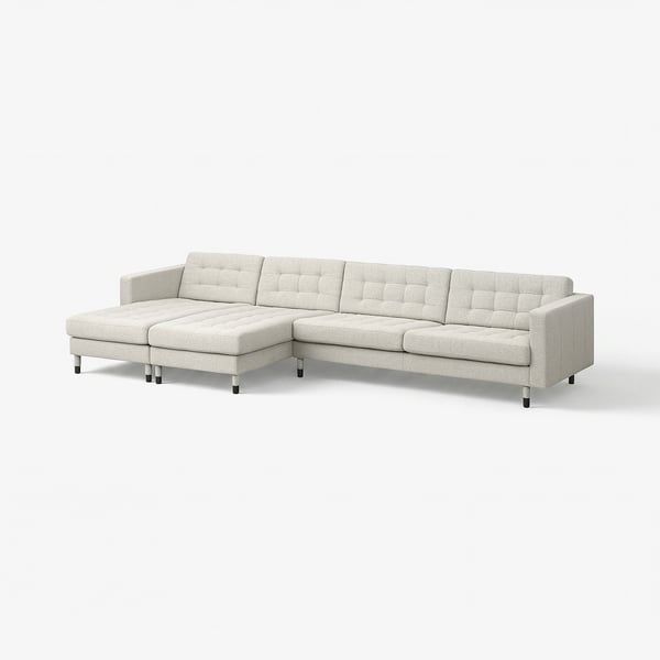 LANDSKRONA Divano a 5 posti con chaise-longue, Gunnared beige/nero/legno