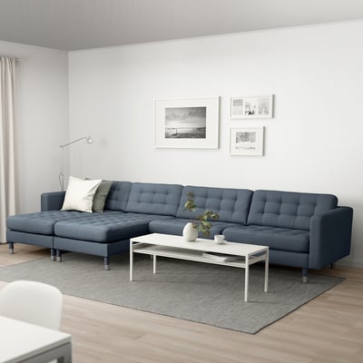 LANDSKRONA Divano a 5 posti, con chaise-longue/Gunnared blu/metallo