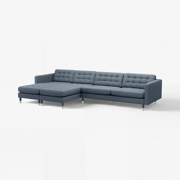 LANDSKRONA Divano a 5 posti, con chaise-longue/Gunnared blu/metallo