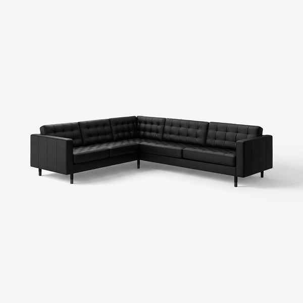 LANDSKRONA Divano angolare a 5 posti, Grann/Bomstad nero/nero/legno