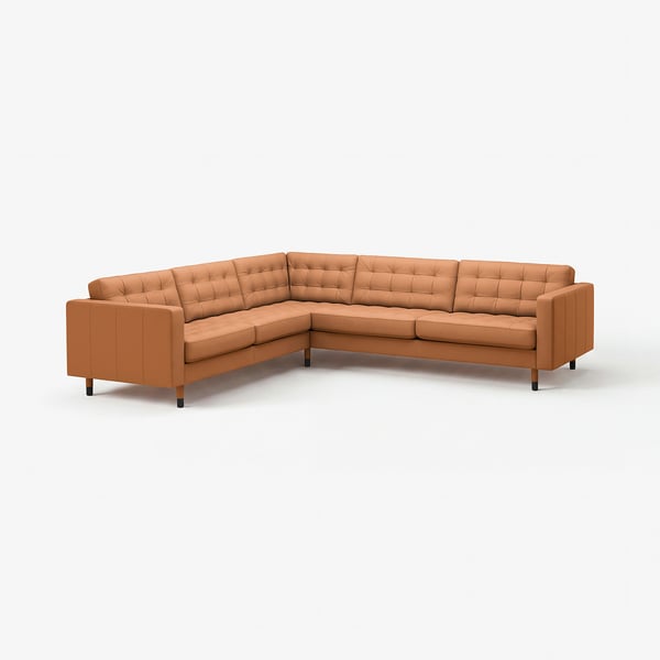 LANDSKRONA Divano angolare a 5 posti, Grann/Bomstad ocra bruna/legno/nero