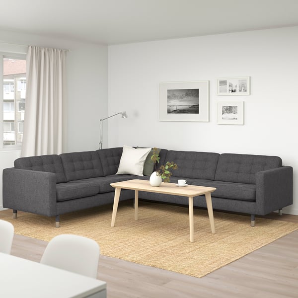 LANDSKRONA Divano angolare a 5 posti, Gunnared grigio scuro/metallo