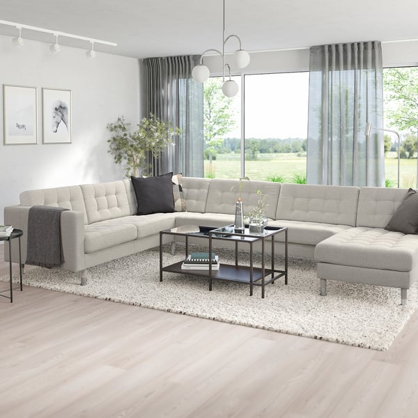 LANDSKRONA Divano angolare a 6 posti, con chaise-longue Gunnared/beige metallo