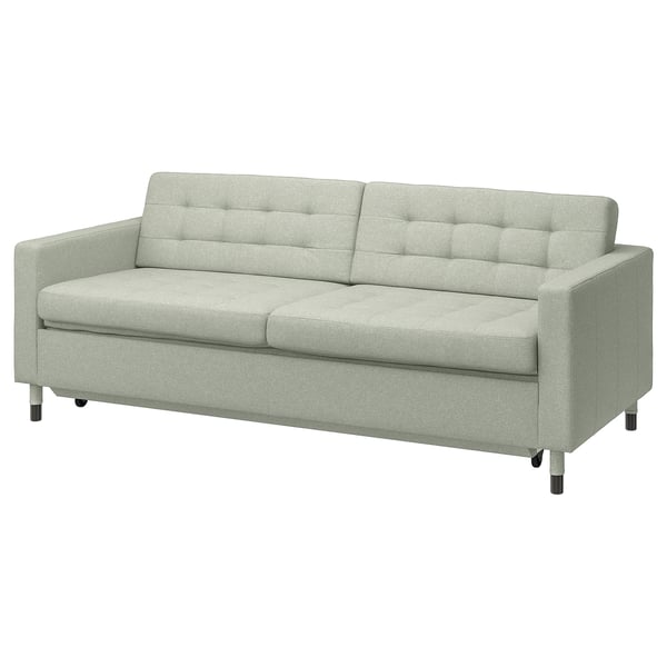 LANDSKRONA Divano letto a 3 posti, Gunnared verde chiaro/legno/nero