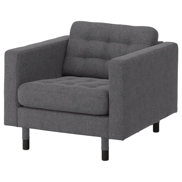 LANDSKRONA Poltrona, Gunnared grigio scuro/legno/nero