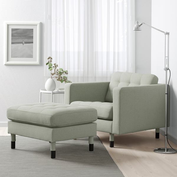 LANDSKRONA Poltrona, Gunnared verde chiaro/legno/nero