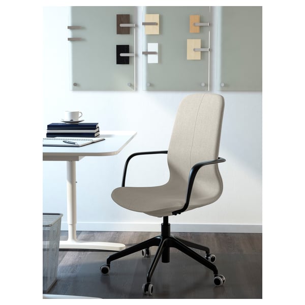 LÅNGFJÄLL Sedia per riunioni con braccioli, Gunnared beige/nero