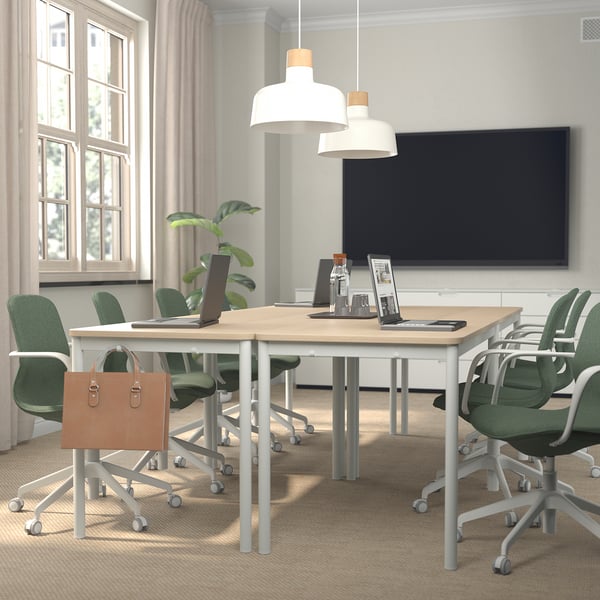 LÅNGFJÄLL Sedia per riunioni con braccioli, Gunnared grigio-verde/bianco