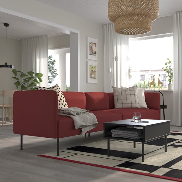 LILLEHEM Divano a 4 posti componibile, Gunnared/marrone-rosso metallo