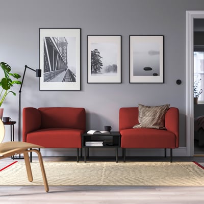 LILLEHEM Divano componibile 2 posti/tavolino, Gunnared/marrone-rosso metallo